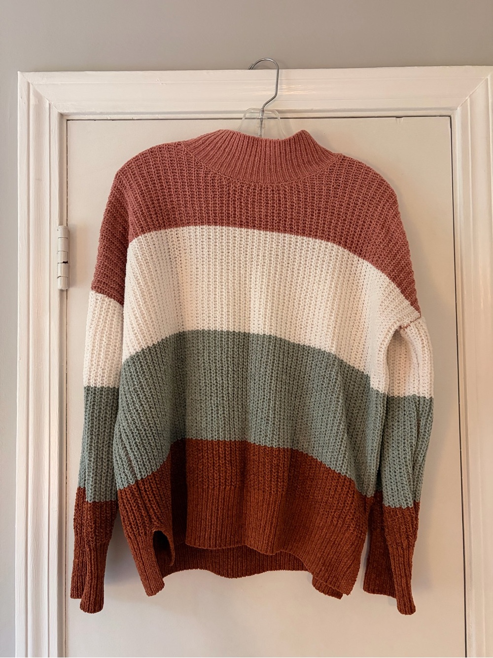 Hippie Rose Striped Mock Neck Sweater in Rose, Cream & Sage